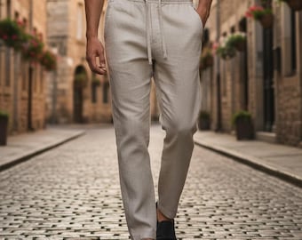 Men’s Hemp Linen Pants – Lightweight Drawstring Trousers, Breathable Summer Joggers, Eco-Friendly Casual Pants for Everyday Wear