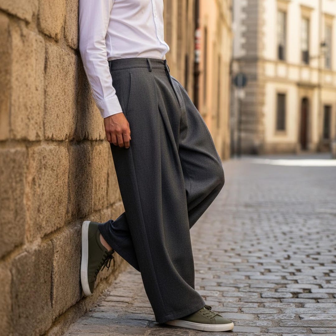 Mens High Waist Wide Leg Trousers – Pleated Loose Fit Slacks, Vintage ...