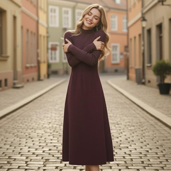 knee length dresses for ladies A-Line Midi Sweater Dress – Joeleen Torvick main image 1