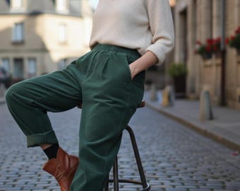Vintage Corduroy Harem Pants for Women – Loose Fit Trousers, Winter Casual Pants, Warm High Waist Joggers, Soft Retro Streetwear Bottoms