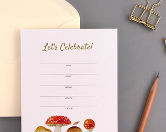 Watercolor Mushrooms Fill-In Printable Invitation