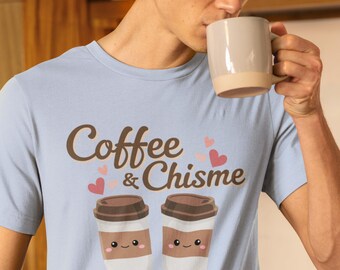 Coffee & Chisme Shirt - Kawaii Latein Grafik T-Shirt, lustiges Kaffee-Liebhaber-Top