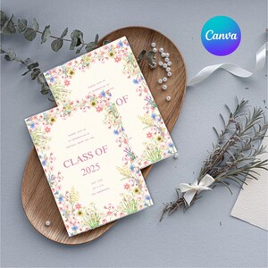 Invito per festa di laurea, classe del 2025, invito floreale boho per ragazze, modello stampabile, modificabile, download digitale immediato, Canva College