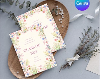 Graduation Party Invitation Class of 2025 Girl Floral Boho Card Invite Instant Editable Digital Download Printable Template Canva College