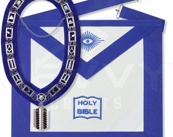 Masonic Chaplain Apron Set – Blue Lodge Holy Bible Symbol Apron with Chain Collar & Gloves