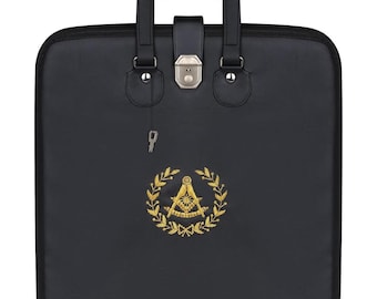 Freemason Past Master Apron Case: Black Faux Leather with Embroidered Emblem