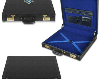 Freemason Blue Lodge Regalia Storage Briefcase, Embroidered Faux Leather Hard Case Size - 17/19
