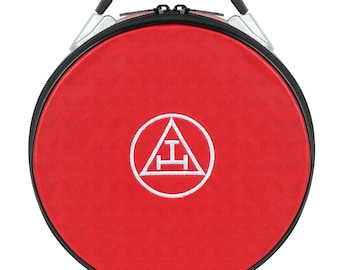 Royal Arch Masonic Crown Cap Case: Red Faux Leather with Hand Embroidered Emblem