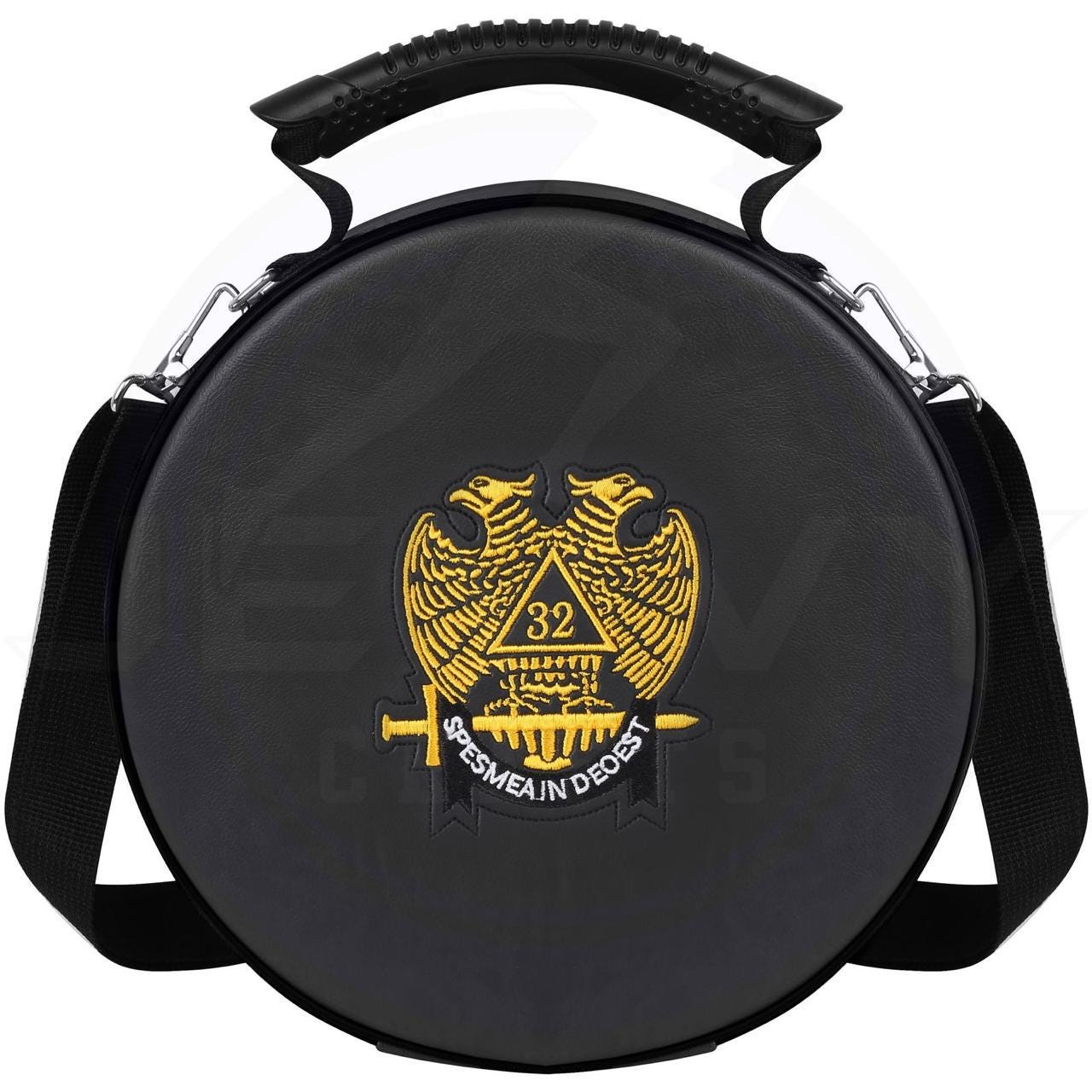 Plain Black Masonic Crown Cap Case - Faux Leather Foldable Hat Box With