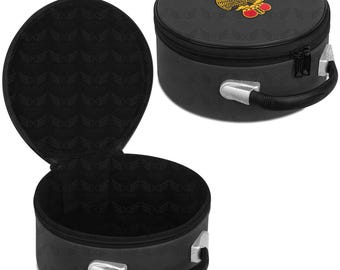 Masonic 33 Degree Crown Cap Case | Round Faux Leather Storage with Embroidered Eagle