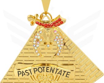 Gold-Plated Masonic Past Potentate Jewel: Rhinestone Shriner Regalia