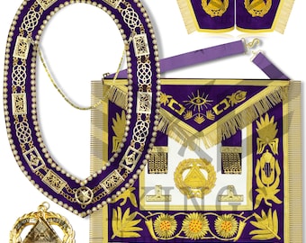 Handmade Masonic Deputy Grand Master Regalia: Lambskin Apron, Velvet Collar, Cuffs & Jewel