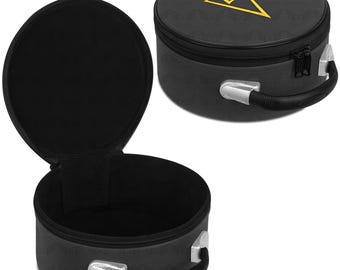 31 Degree Scottish Rite Masonic Crown Cap Case Round Black Faux Leather Storage