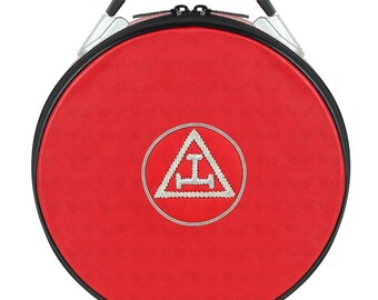 Royal Arch Masonic Crown Cap Case: Red Faux Leather with Hand Embroidered Emblem