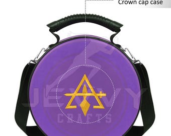 Custom Masonic Crown Cap Case: Purple Faux Leather, Personalized Embroidery