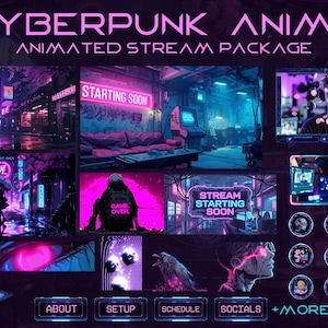 Cyberpunk Neon Anime Stream Package  | Animated Grunge Cyberpunk Screens Alerts Panels