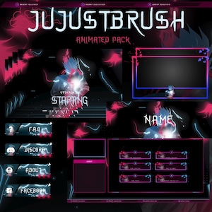 JUJUSTBRUSH Anime Premium Animated Stream Package | Stream Overlays, Panels, Alerts, Cam Overlay, Screens | Twitch, Youtube, Kick