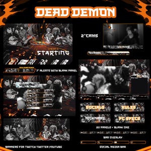 Dead Demon Stream Pack Dark Anime Overlays Package For Twitch, Kick, OBS Studio, Streamlabs OBS Grunge Demon Dead Inside Theme