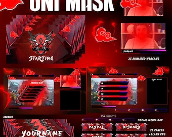 Overlay tema streamer - Pacchetto overlay maschera Oni animata per Twitch