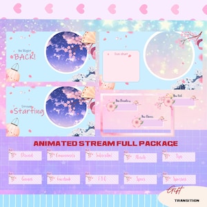 Sakura Cristal Animated Stream Overlay Package for Twitch Bundle, Pink Cherry Blossom Stream Package, Japanese Theme, Pink Sakura Overlay,