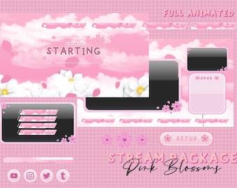 Pink Sakura Leaf Anime Twitch Overlay – Stream Package with Panels, Alerts & Cam