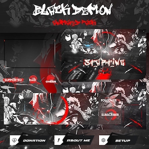 Animated Black Dark Anime Stream Overlays Package For Twitch, Kick, OBS Studio, Streamlabs OBS Grunge Demon Dead Inside Theme