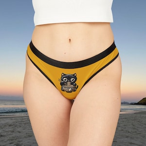 Cat Thongs, Kawaii Underwear, Cute Animal Lingerie, Noodle Cat Print Panties, Funny Cat Intimates, Kitty Theme Undergarments