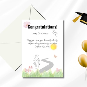 Carte imprimable Remise des diplômes 2025, TÉLÉCHARGEMENT IMMÉDIAT, Lycée, Collège, Fleurs, Fille