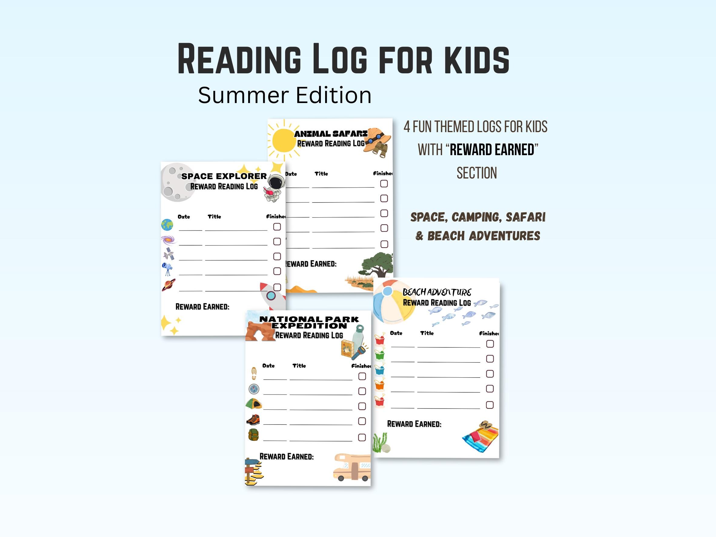 Reading Log Printable for Kids Summer Edition, Space Safari Beach ...