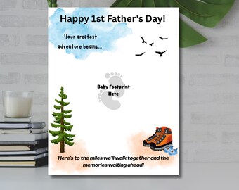 First Father&#39;s Day Baby Footprint Craft | DIY Printable | Hiking & Outdoor Dad Gift