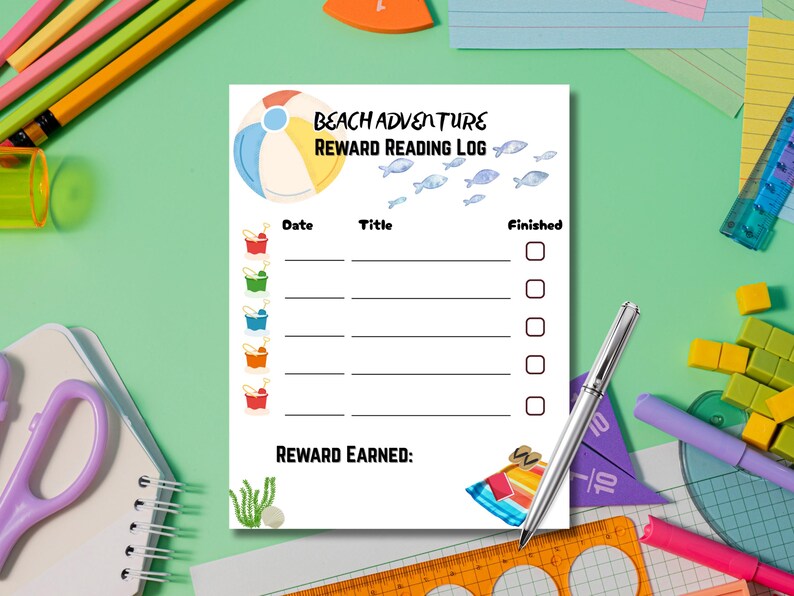 Reading Log Printable for Kids Summer Edition, Space Safari Beach ...