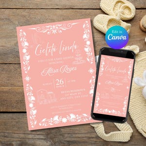 Cielito Lindo Baby Shower Invitation: Pink Mexican Talavera Theme (Mobile Version, Digital Download)
