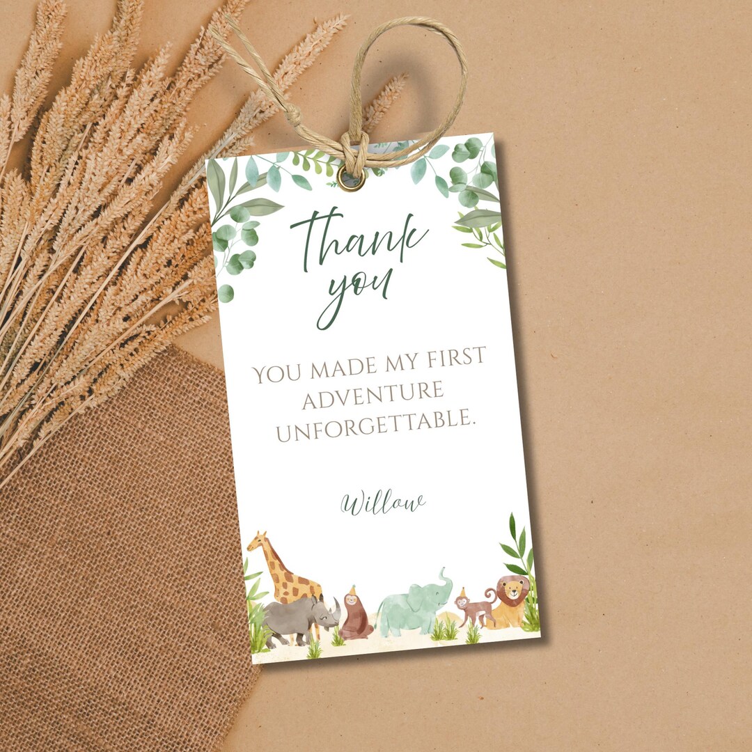 Wild One Thank You Gift Tag, Jungle Adventure, Safari Animal Theme ...