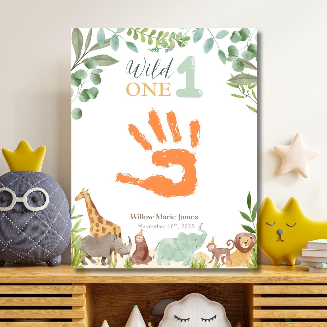 One Handprint Wild One Handprint Keepsake, Editable 1st Birthday Printable for ...