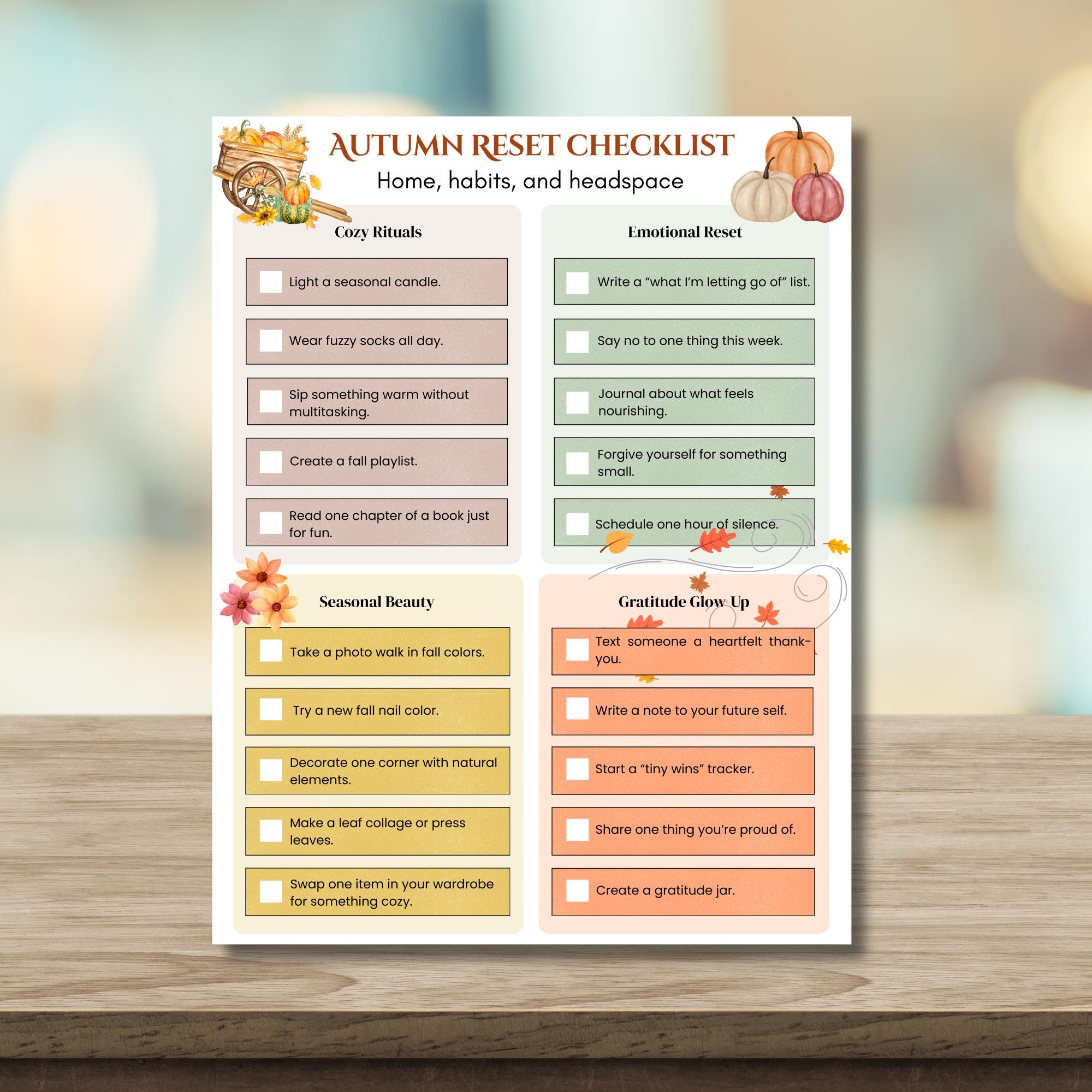 Autumn Reset Checklist Planner Inserts Cozy Fall Self Care,…