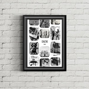 Póster de mood board inspirado en Dior / Arte mural de moda de lujo / Decoración elegante en blanco y negro / Impresión estética de diseñador