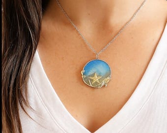 Handgefertigte Strand Szene Halskette - Ocean Wave & Seestern Anhänger Schmuck