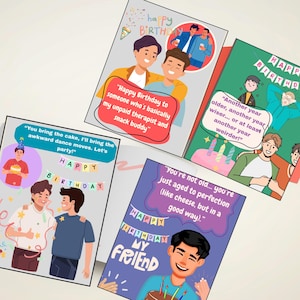 4 lustige flache Geburtstagskarten für BFF - Druckbare Karten - Sofortiger Download - Hohe QUALITÄT