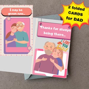 Bundel 2 schattige opvouwbare DAD-kaarten: opvouwbare A2 Vaderdag- + verjaardagskaarten + cadeaustickers BONUS