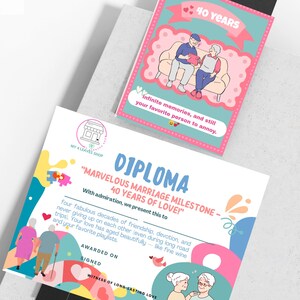 Kaart en diploma 40e verjaardag – gevouwen A2-kaart + afdrukbare huwelijksprijs | Feestcadeau voor stel 40 jaar getrouwd