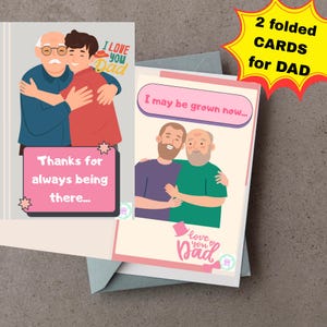 2 süßes faltbares DAD Karten-Bündel - faltbare A2 Vatertags- + Geburtstagskarten + BONUS Geschenkaufkleber