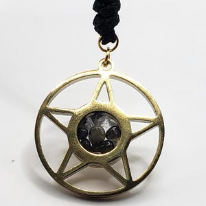 Gold Pentacle Locket – Pagan Protection Necklace with Gold Obsidian, Clear Quartz & Selenite – Adjustable Black Cord