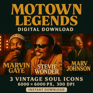 Motown Music Wall Art – Vintage Soul Poster Set of 3 (Digital Download) | Marvin Gaye, Stevie Wonder, and Marv Johnson, Motown Music Art