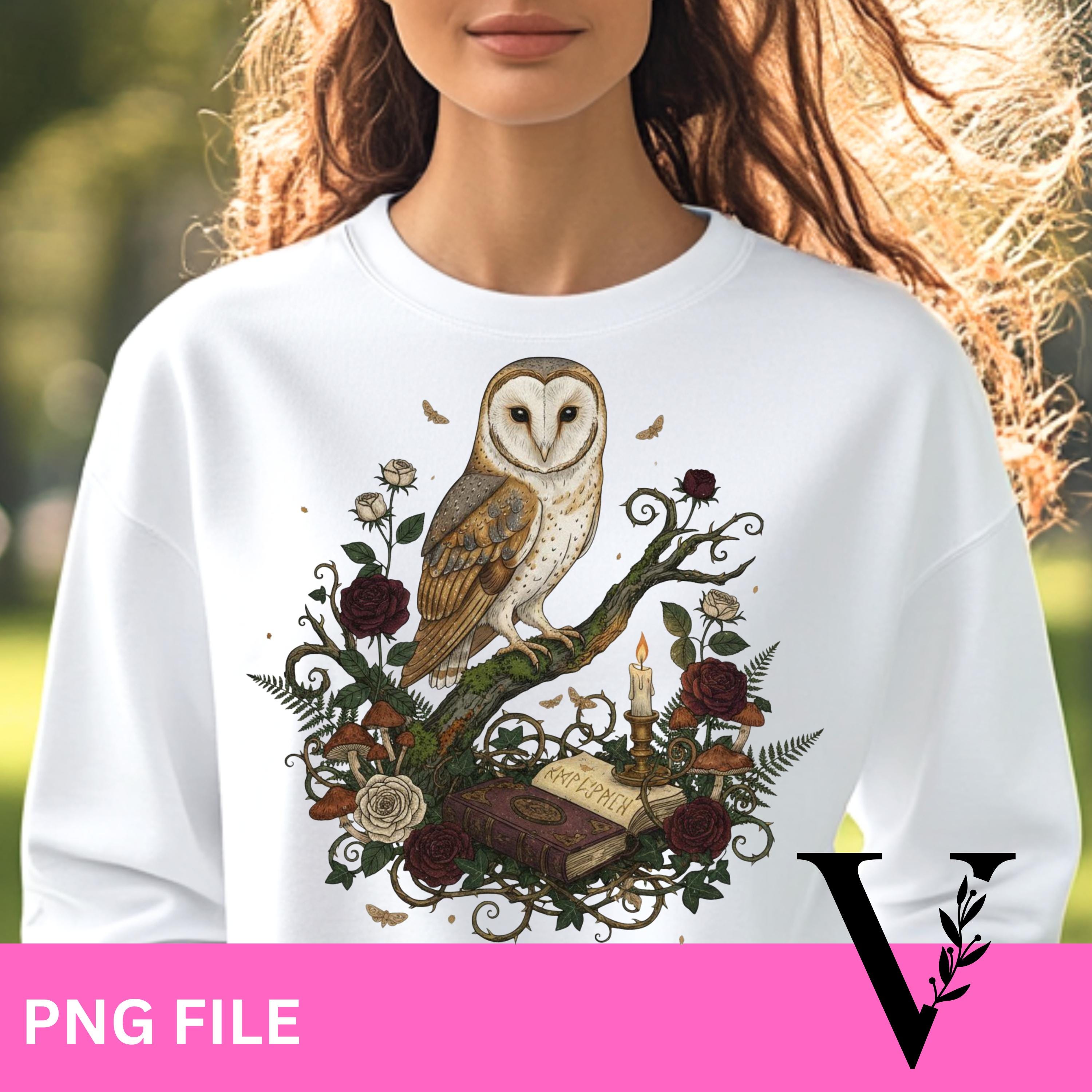 Dark Cottagecore Owl Art, Vintage Gothic Forest Design, Enchanted Nature Illustration, Witchy Aesthe