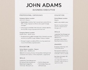 Business Executive Resume and Cover Letter Template - ATS-Friendly, Editable in Word and Google Docs - Instant Download