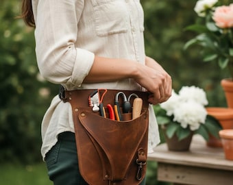 Genuine Leather Gardening Tool Belt Bag, Leather Garden Bag, Leather Garden Pouch, Garden Tool Holder, Gardener Tool Belt,Garden Accessories