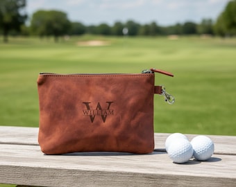 Genuine leather golf pouch, Custom golf ball bag, Golf Accessory Bag, Golf Ball Pouch,Full Grain Leather Golf Case,Golf Essentials Organizer