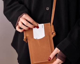 Bolsa de couro para celular, Bolsa transversal para celular, Bolsa minimalista para celular, Bolsa transversal para celular, Bolsa personalizada para celular, Bolsa para celular com alça, Estojo fino para celular