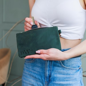 Llavero monedero de cuero personalizado, llavero billetera de cuero con cremallera, bolsa pequeña con cremallera, accesorio monedero de cuero, llavero bolsa personalizado