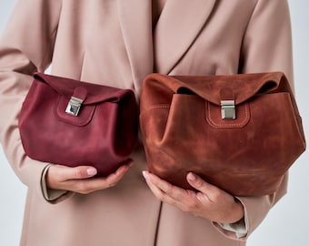 Leather Makeup Bag, Genuine Leather Cosmetic Bag, Leather Toiletry Bag, Travel Makeup Case, Leather Travel Pouch, Toiletry Organizer